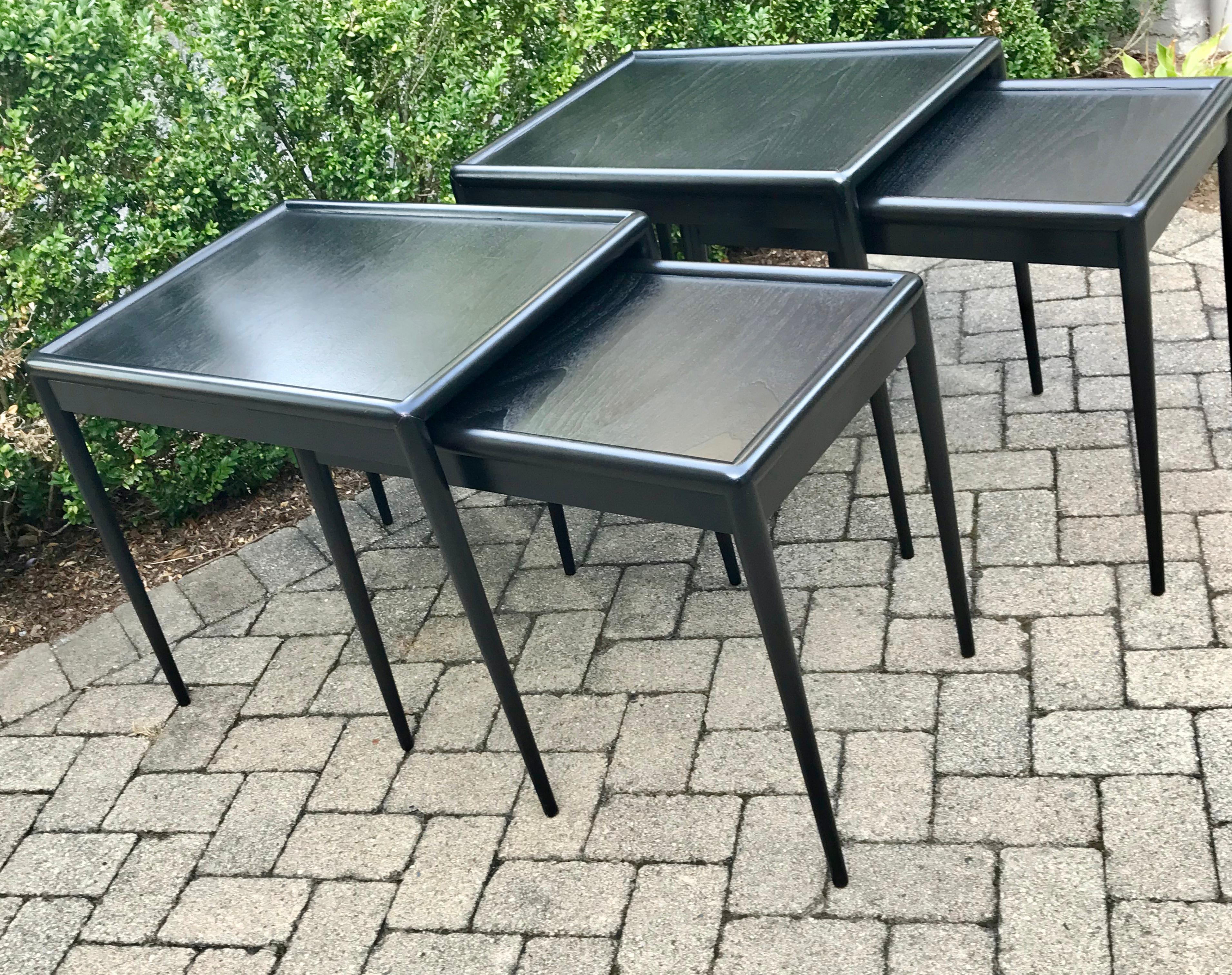 American Four Mid Century Black Nesting Tables by T.H. Robsjohn-Gibbings for Widdicomb