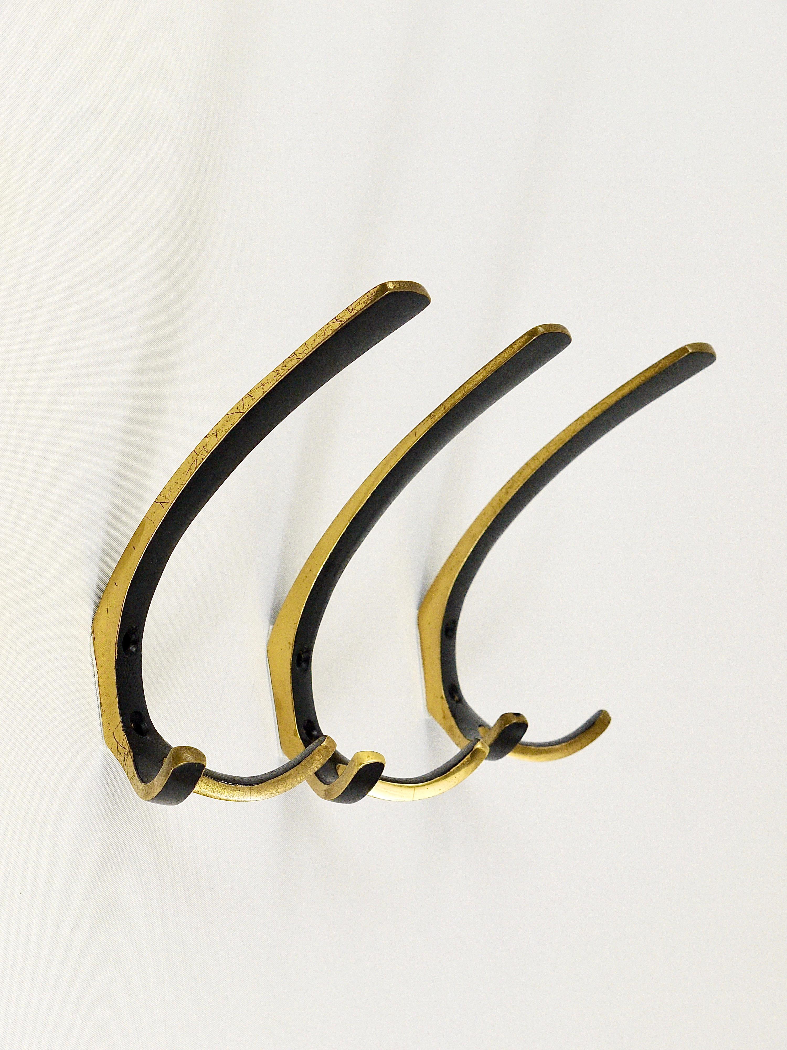 20th Century Up to 10 Midcentury Brass Double Wall Hooks by Herta Baller, Austria, 1950s For Sale