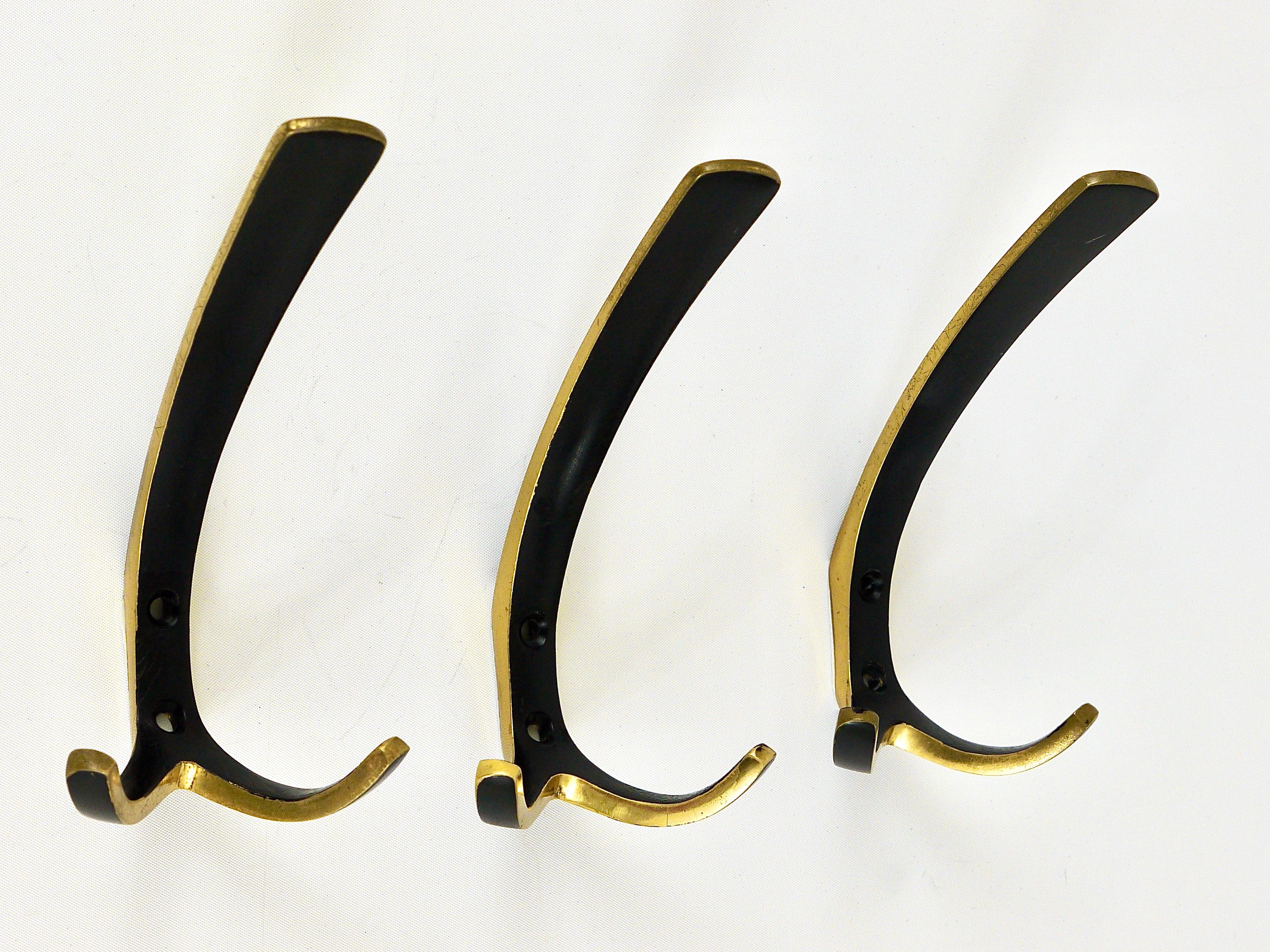 Up to 10 Midcentury Brass Double Wall Hooks by Herta Baller, Austria, 1950s For Sale 2