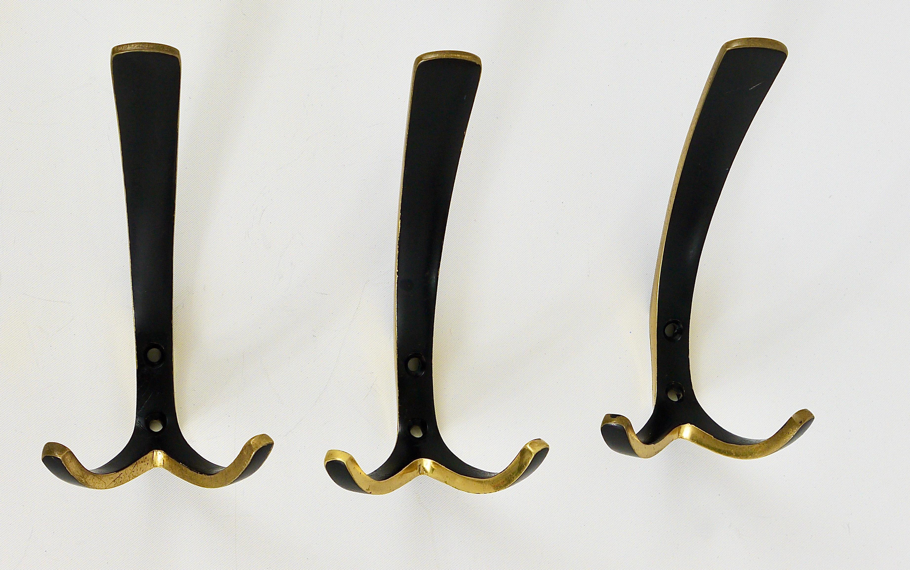 Up to 10 Midcentury Brass Double Wall Hooks by Herta Baller, Austria, 1950s For Sale 3
