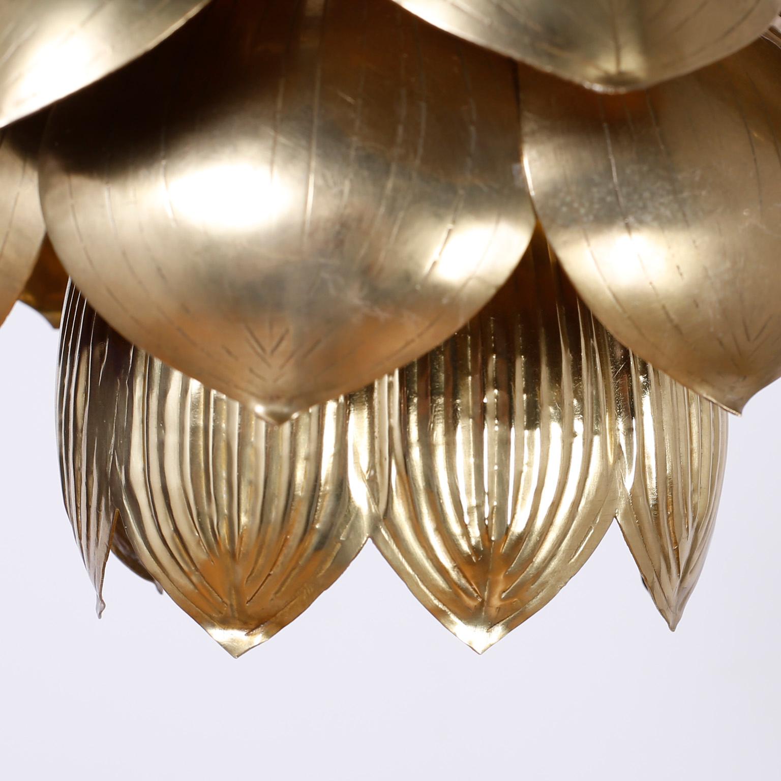 Mid-Century Modern Three Mid Century Brass Lotus Light Fixtures, Priced Individually