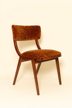 Four Mid Century Bumerang Chairs, Tiger Speaking Velvet - Dedar, Poland, 1960s