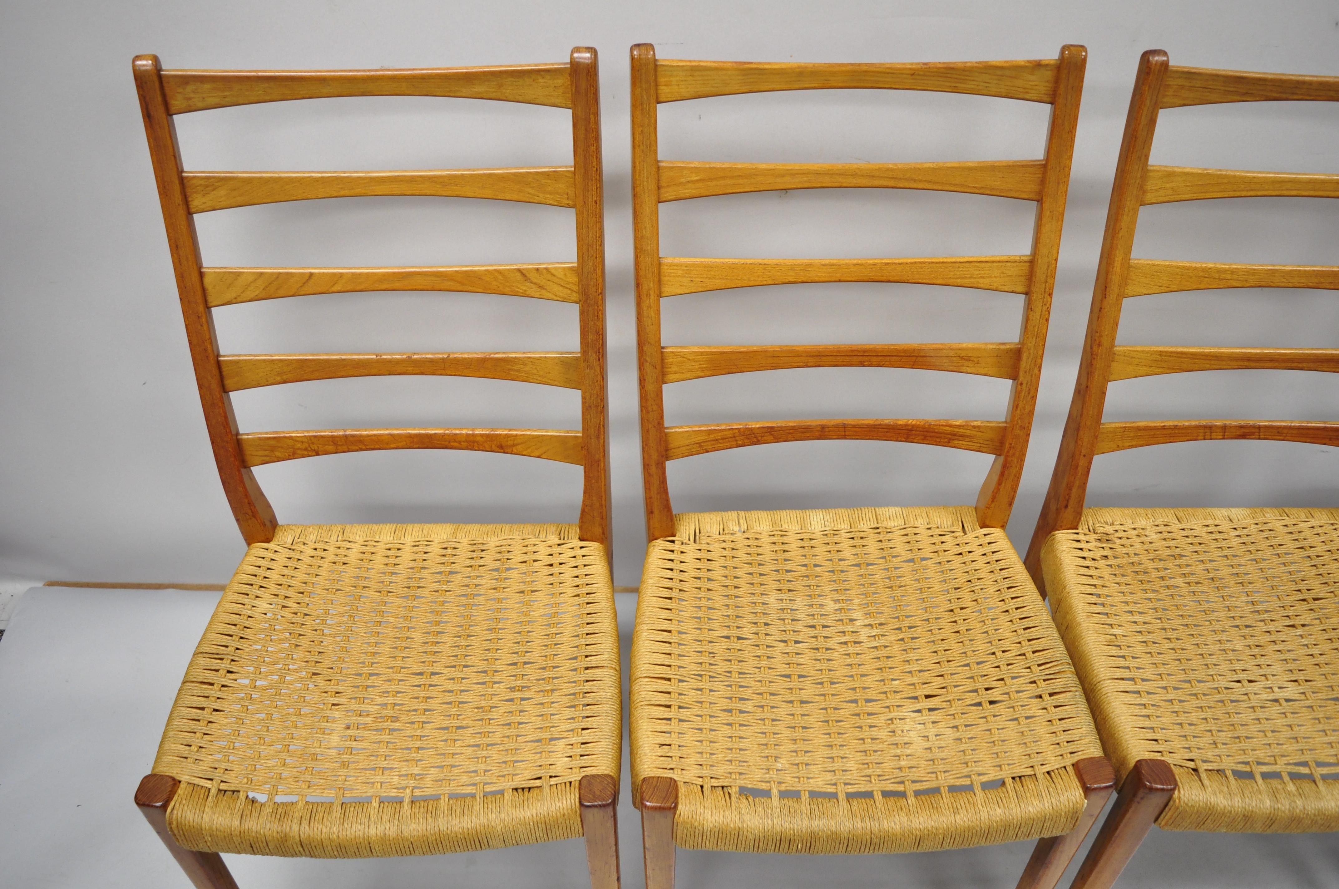 Mid-Century Modern Four Midcentury Danish Swedish Modern Svegards Markaryd Teak Rope Dining Chairs