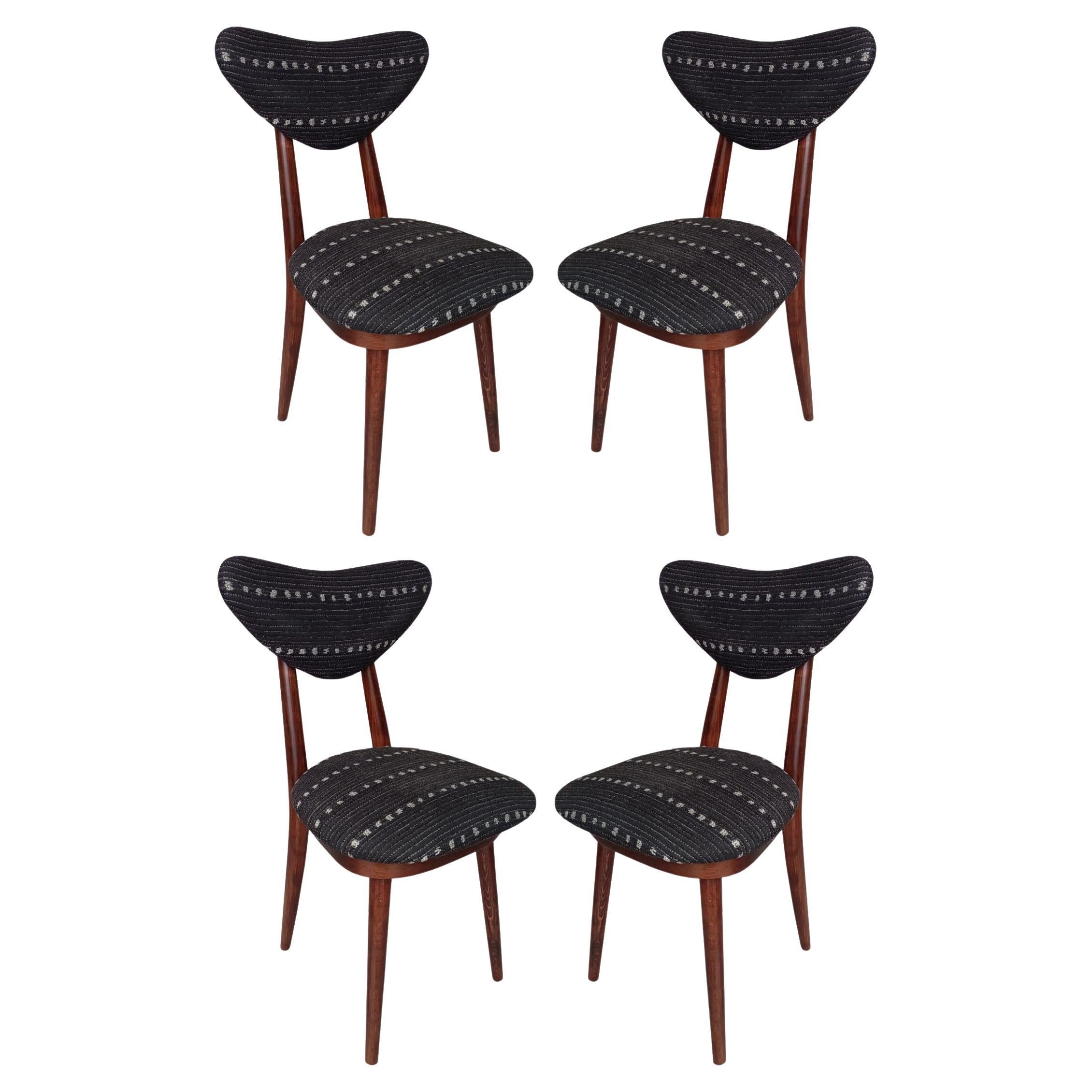 Vier Mid Century Heart Chairs in schwarzem Perennials Doty Fabric, Europa, 1960er Jahre