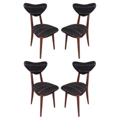 Four Mid Century Heart Chairs in Black Perennials Dotty Fabric, Europe, 1960s