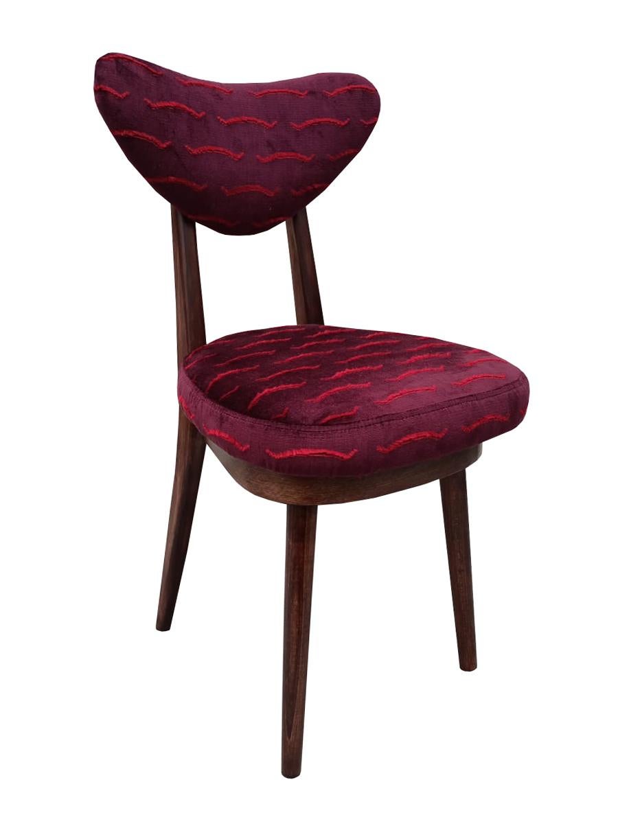 Cuatro Sillas Corazón de Terciopelo Borgoña Nouvelles Vagues, Europa, Años 60 Polaco en venta