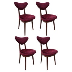 Four Mid Century Heart Chairs in Nouvelles Vagues Burgundy Velvet, Europe, 1960s