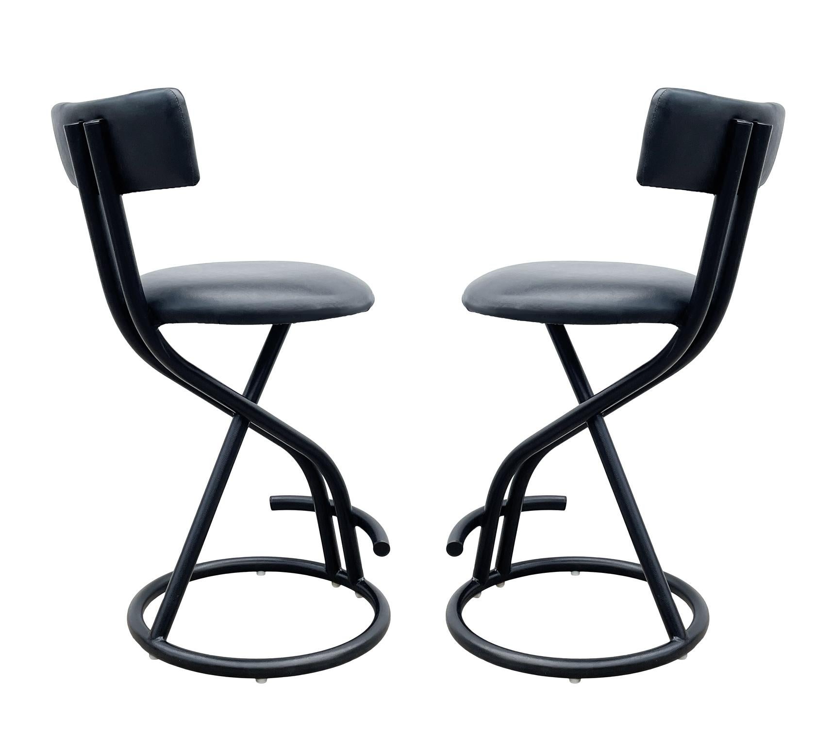 Post-Modern Four Mid Century Italian Post Modern Bar Stools or Counter Stools in Black