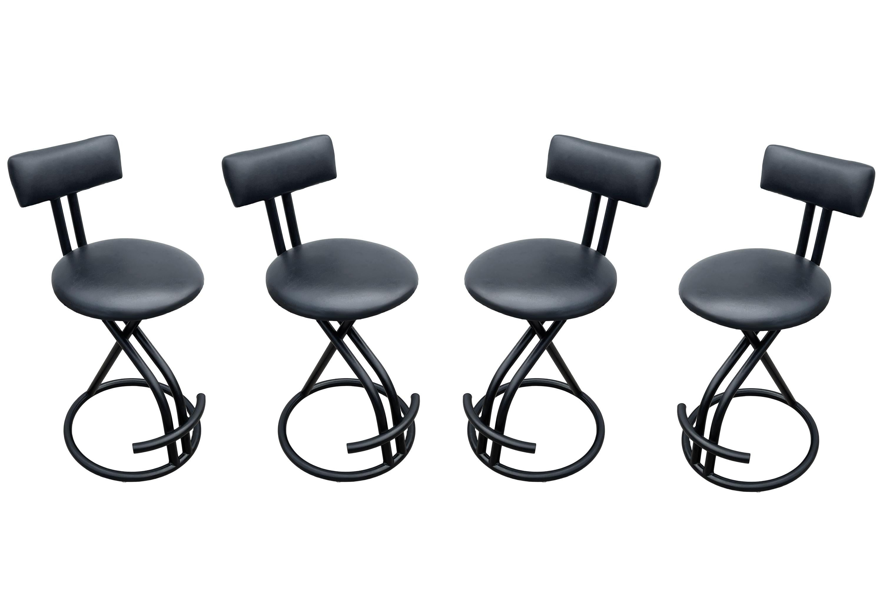 Late 20th Century Four Mid Century Italian Post Modern Bar Stools or Counter Stools in Black