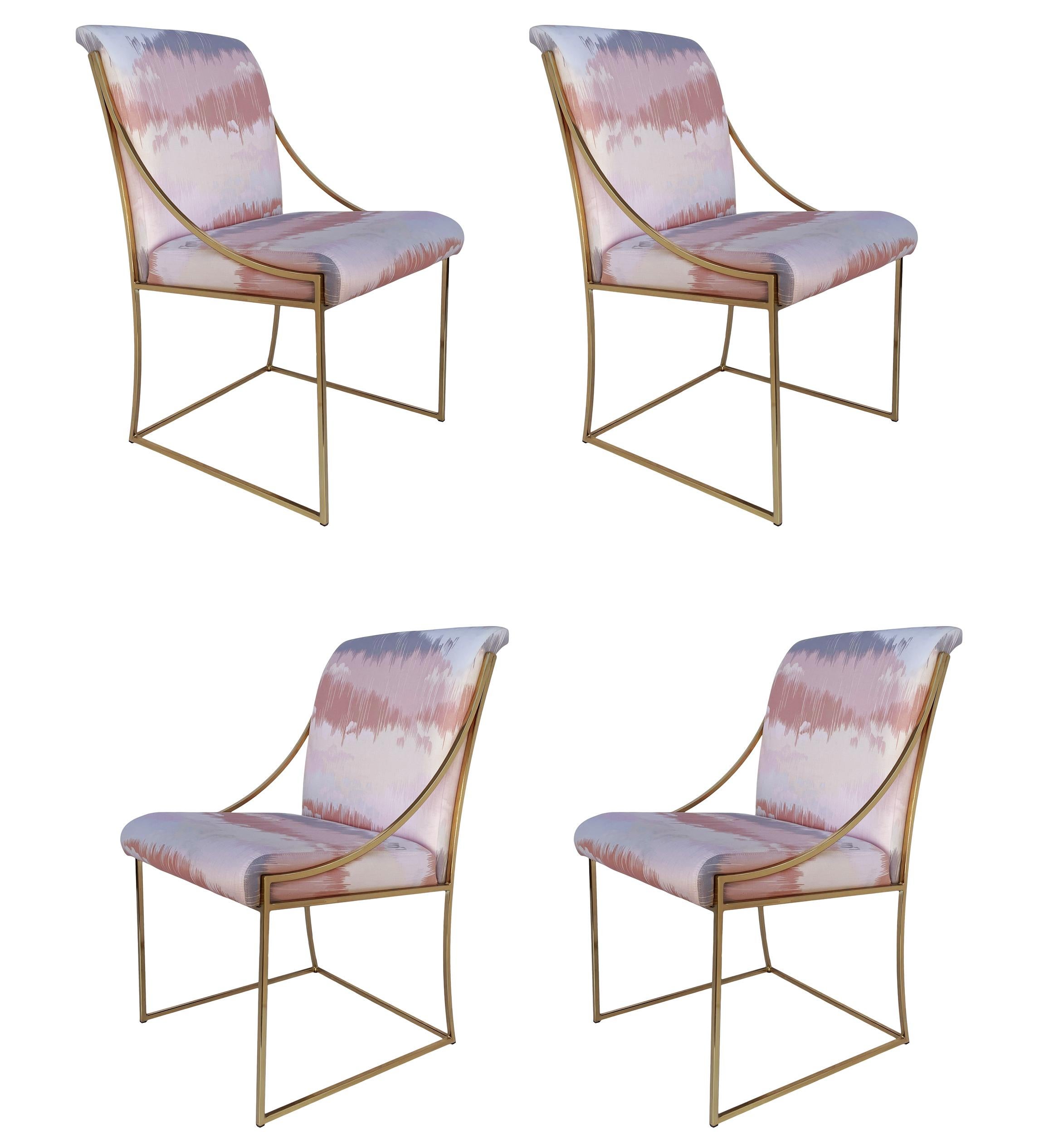 Four Mid Century Italian Post Modern Brass Frame Dining Chairs after Mastercraft In Good Condition For Sale In Philadelphia, PA