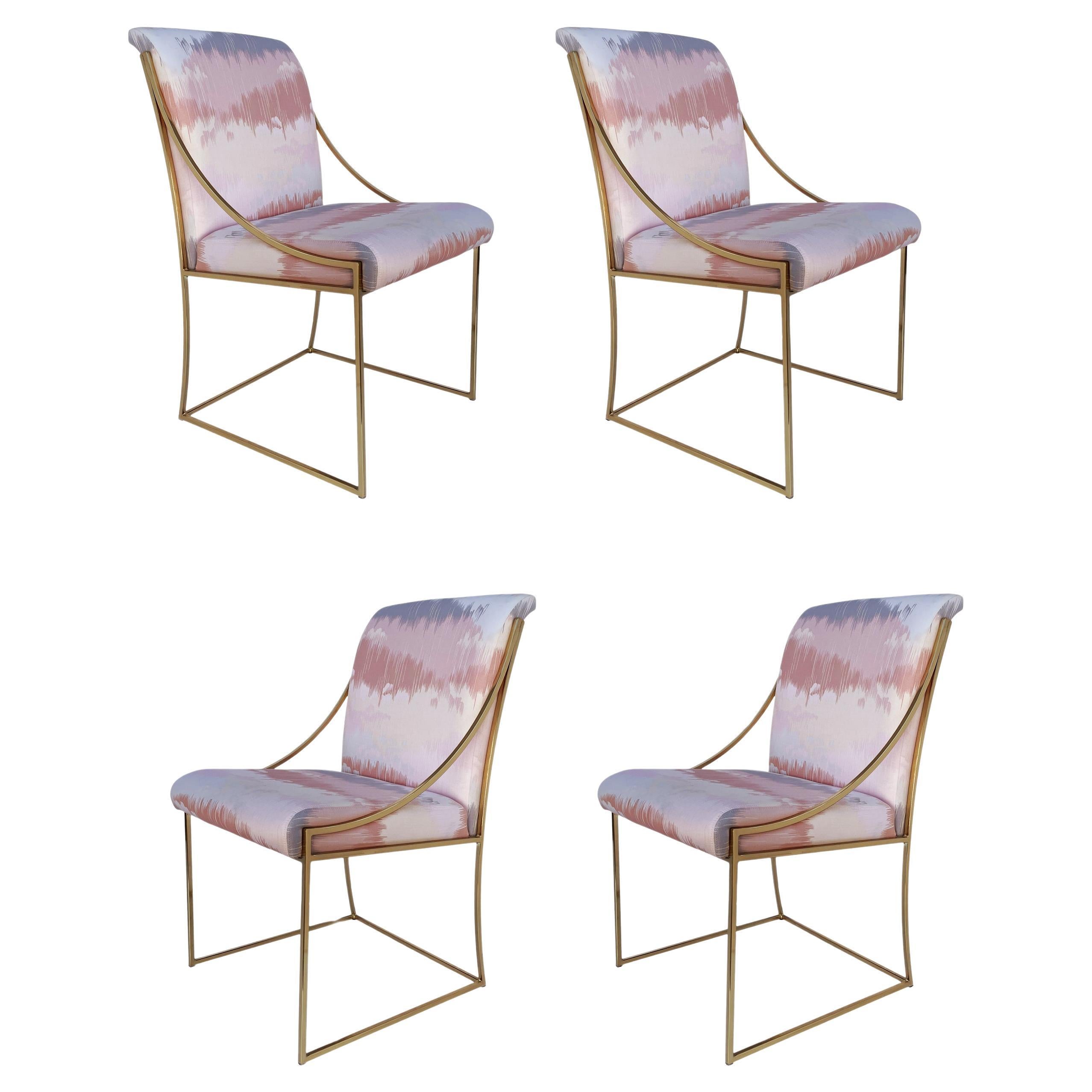 Four Mid Century Italian Post Modern Brass Frame Dining Chairs after Mastercraft For Sale
