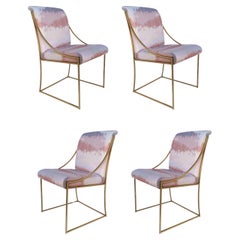 Four Mid Century Italian Post Modern Brass Frame Dining Chairs after Mastercraft