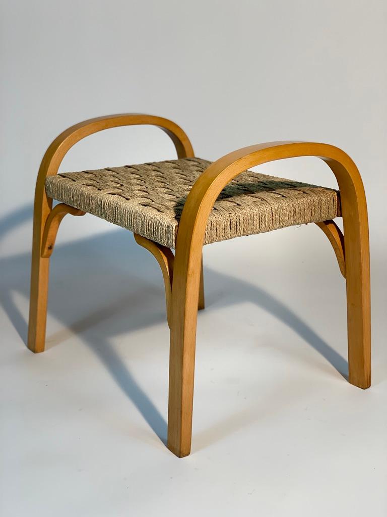 Mid-20th Century Four Mid-Century Italian Stools Braided Rope Seat Inverted U-Shaped Side Leggs For Sale