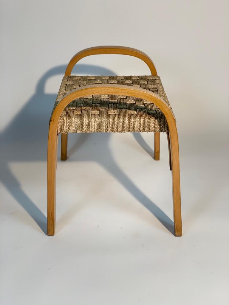 Four Mid-Century Italian Stools Braided Rope Seat Inverted U-Shaped Side Leggs For Sale 2