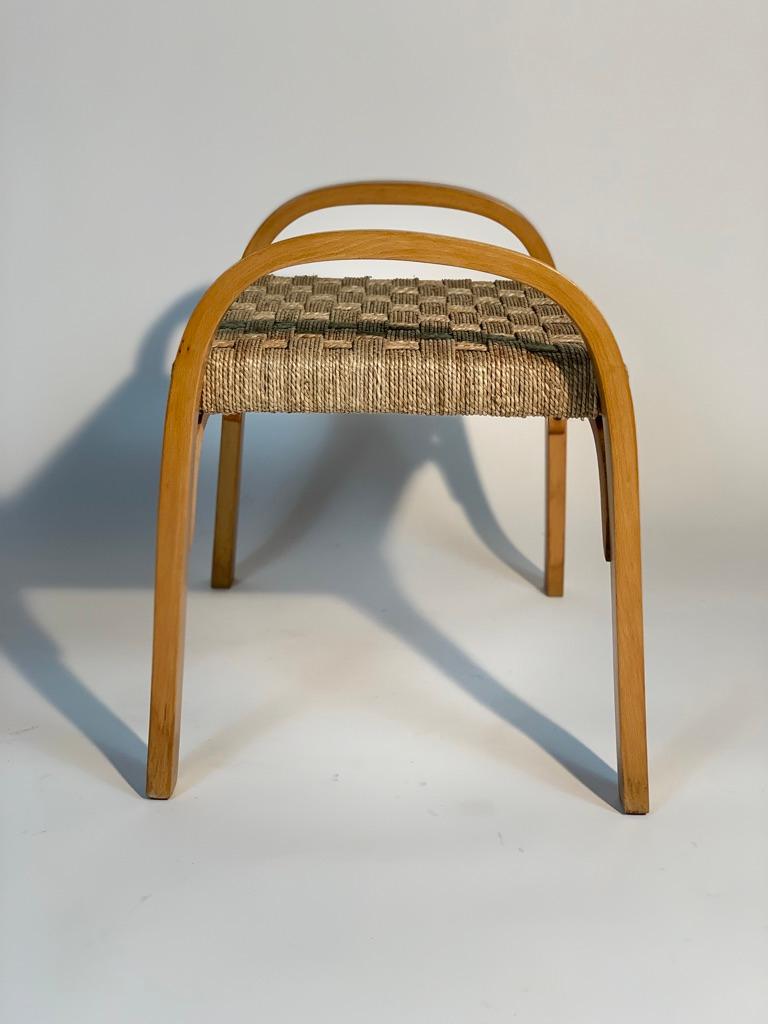 Four Mid-Century Italian Stools Braided Rope Seat Inverted U-Shaped Side Leggs For Sale 3