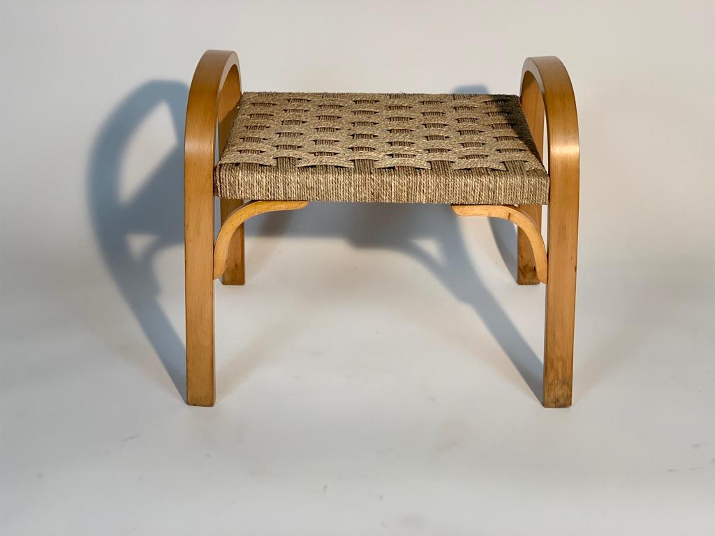 Four Mid-Century Italian Stools Braided Rope Seat Inverted U-Shaped Side Leggs For Sale 4