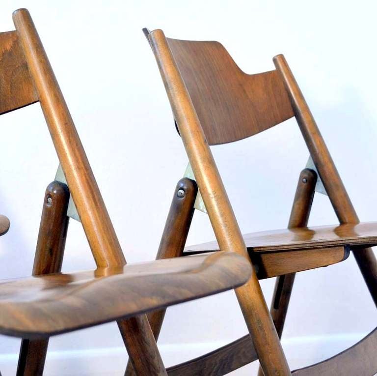 Mid-Century Modern Set of Four Plywood Folding Chairs Egon Eiermann 1950's 