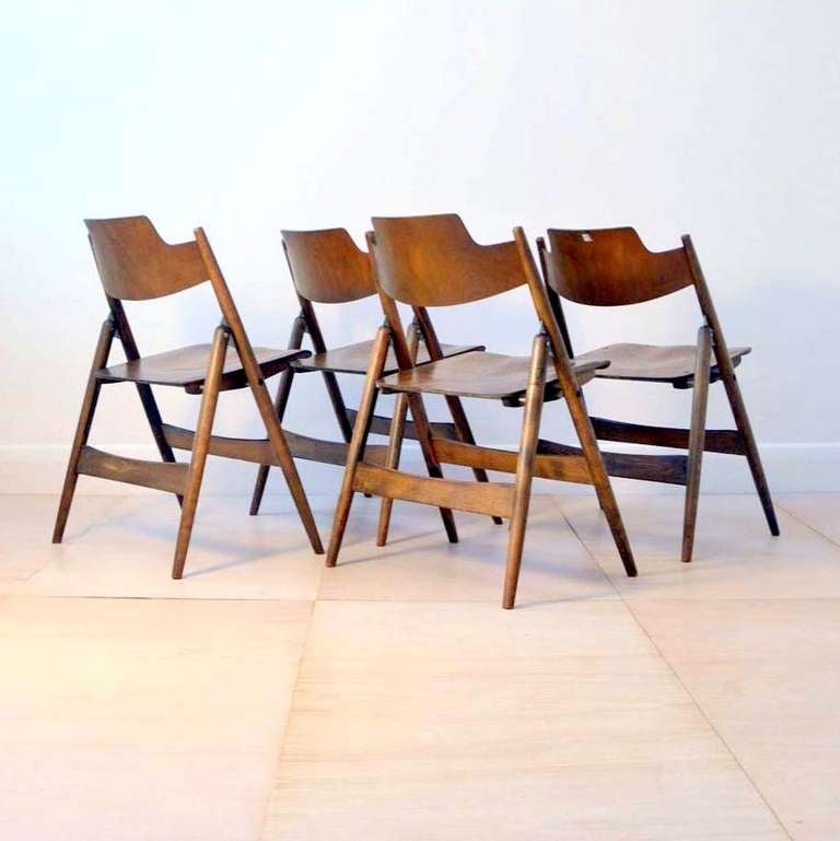 Mid-20th Century Set of Four Plywood Folding Chairs Egon Eiermann 1950's 