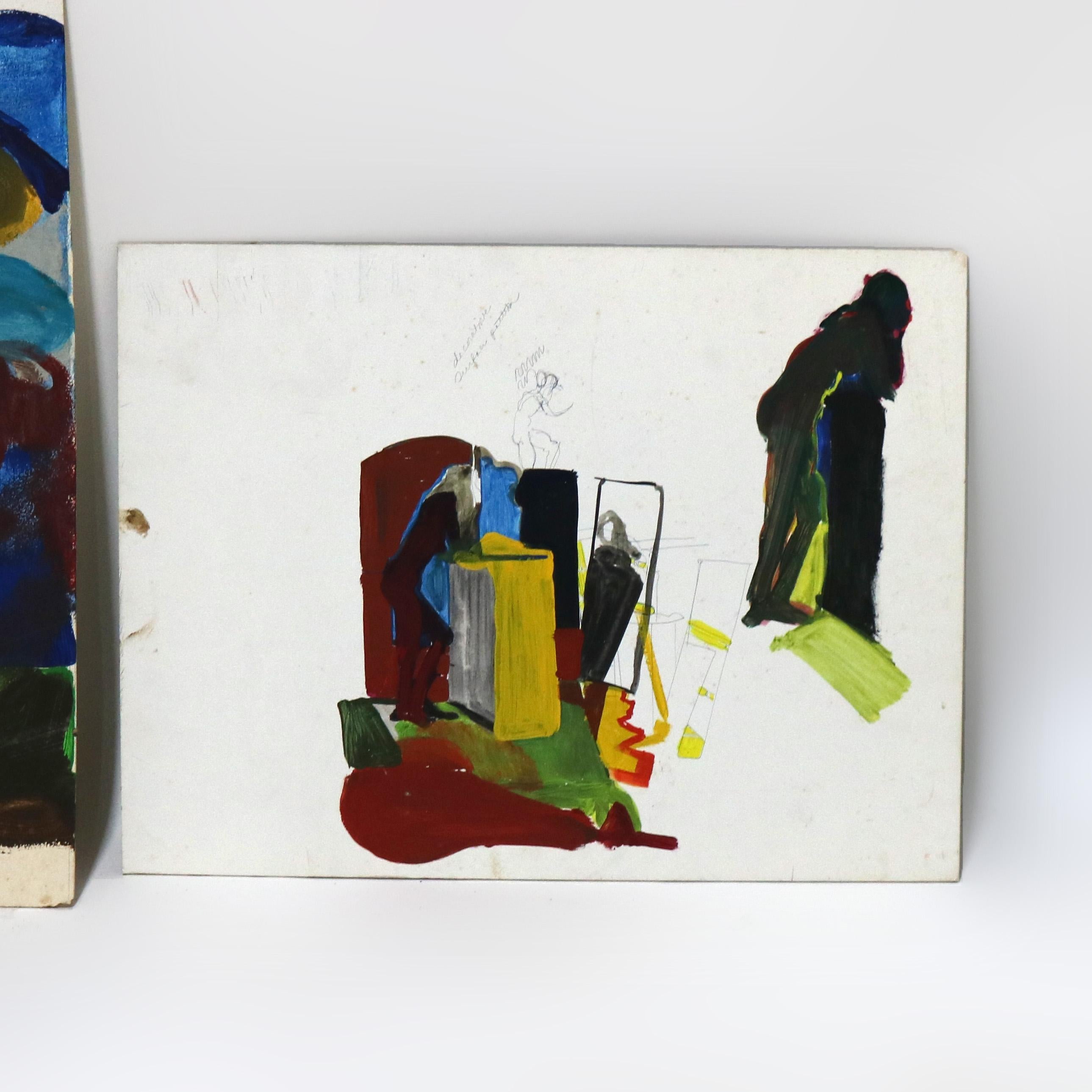 Vier abstrakt-impressionistische Gemälde aus der Mitte des Jahrhunderts, ca. 1968 (Papier) im Angebot