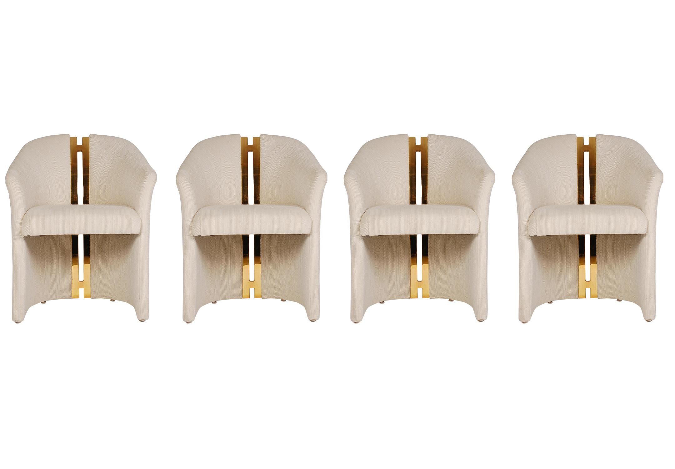 Four Mid-Century Modern Barrel Back Armchairs with Brass after Pierre Cardin In Good Condition In Philadelphia, PA