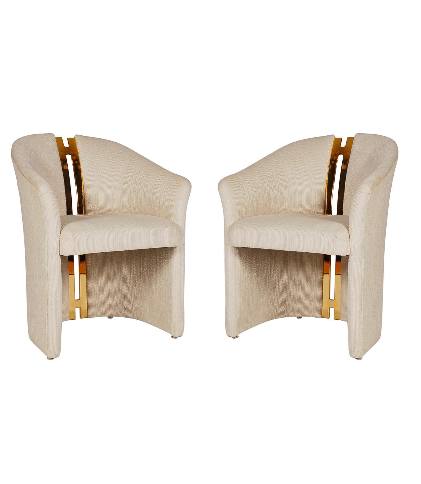 Four Mid-Century Modern Barrel Back Armchairs with Brass after Pierre Cardin 1