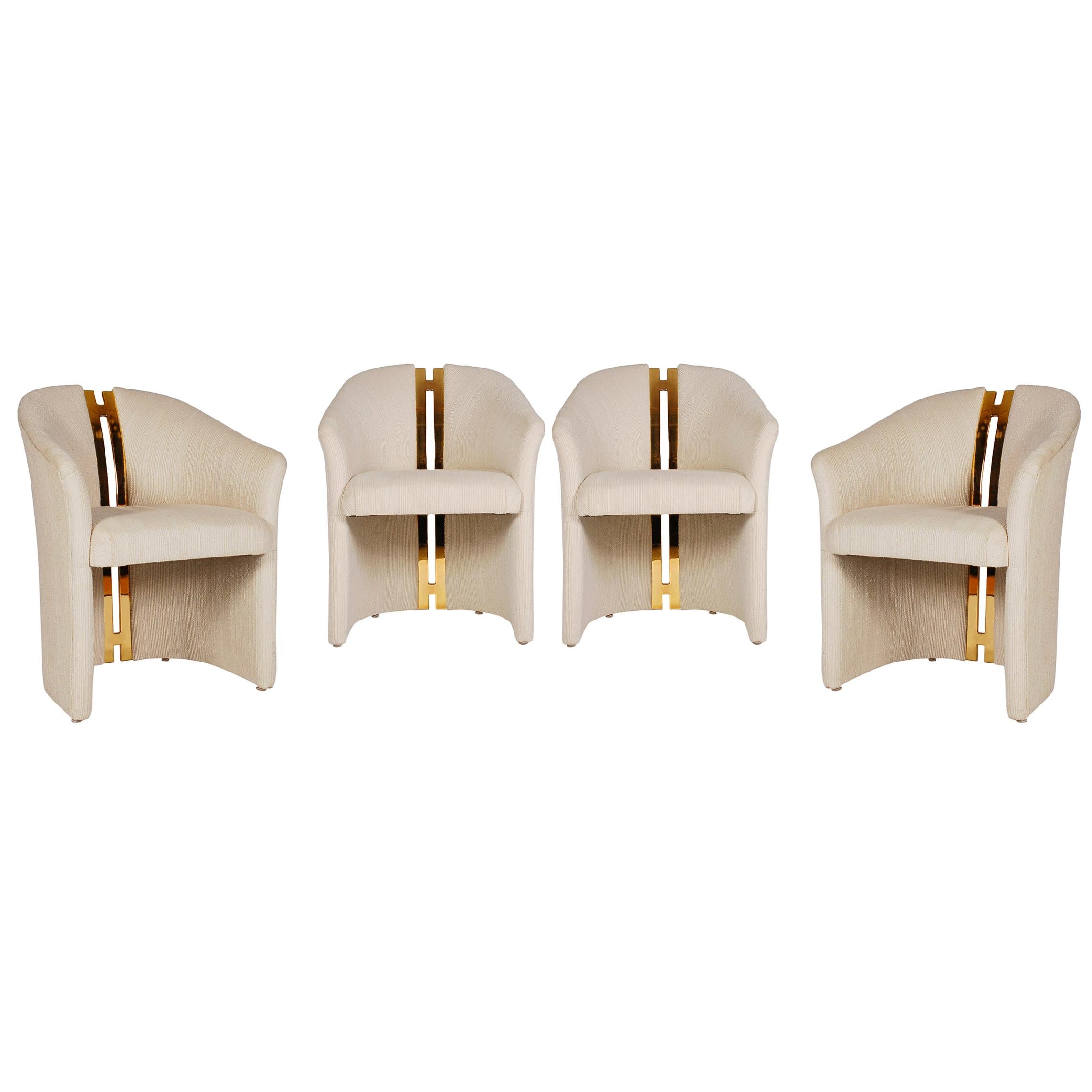 Four Mid-Century Modern Barrel Back Armchairs with Brass after Pierre Cardin