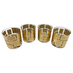 Four Mid-Century Modern Brutalist Style Rocks Glasses in 22 Karat Gold by Culver