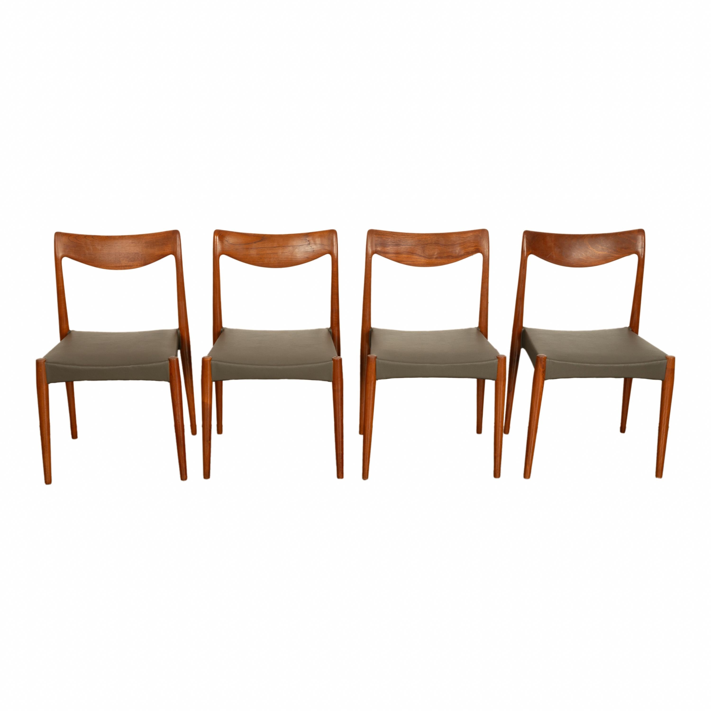 A fine & elegant set of four vintage Mid Century Modern teak 