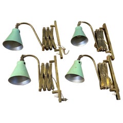 Four Mid-Century Modern Extendable Brass Italian Wall Sconces, 1950s