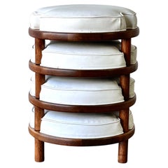 Vintage Four Mid Century Modern Harvey Probber-Style Walnut Stacking Stools / Ottomans