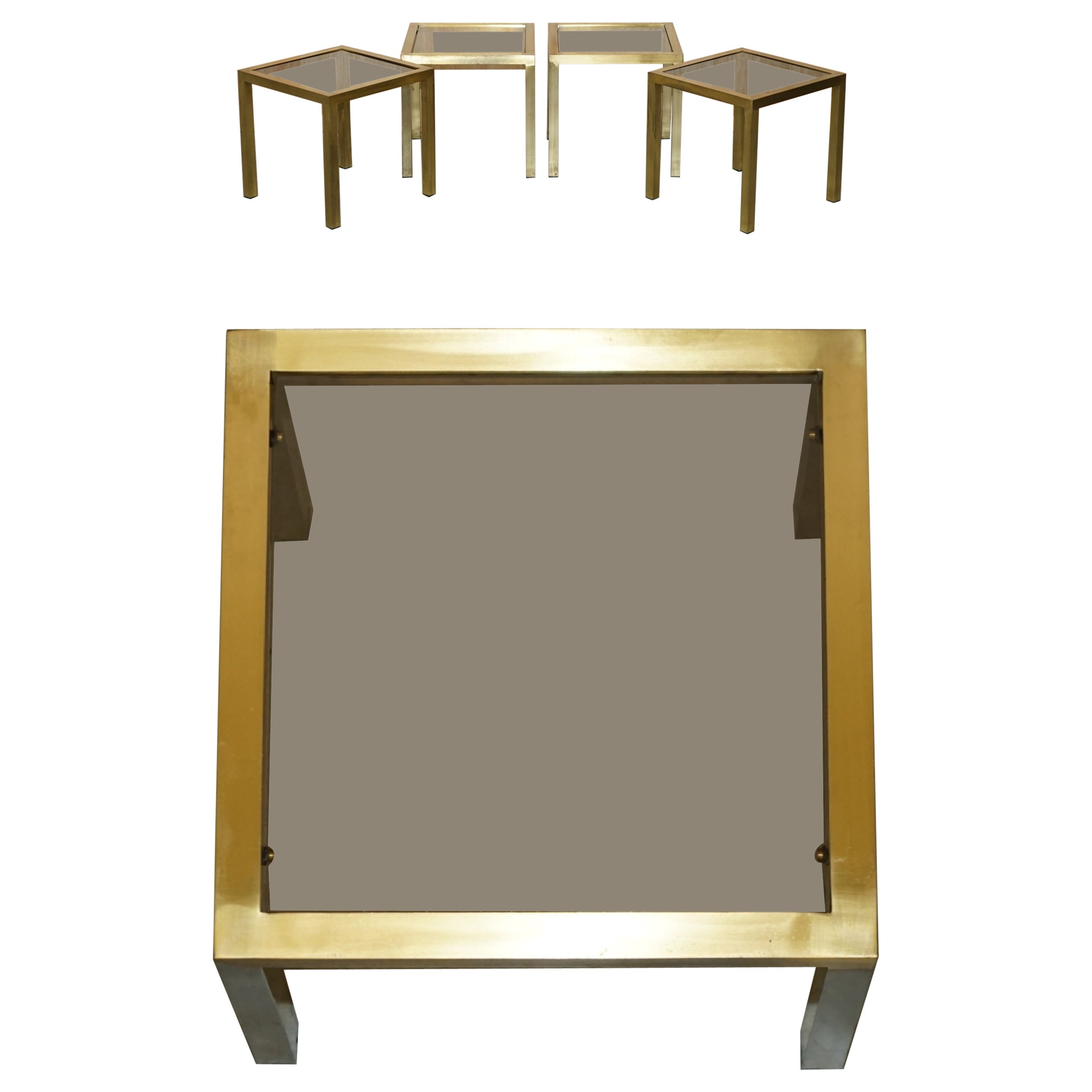 MAISON JANSEN PARIS FOUR MID CENTURY MODERN TABLES EN GLASS SMOKED GLASS en vente