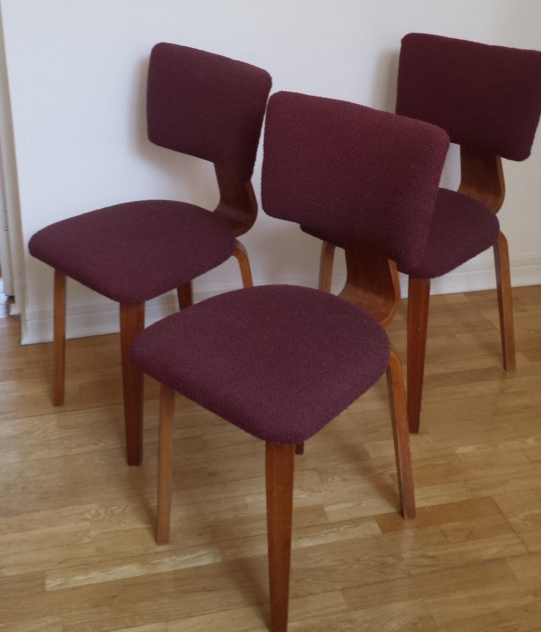 Wool Four Blond Wood Dining Chairs by Dutch Cor Alons 1950s For Sale