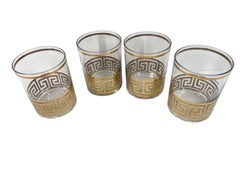 Four Mid-Century Modern Rocks Glasses with Greek Key Design by Culver, LTD.