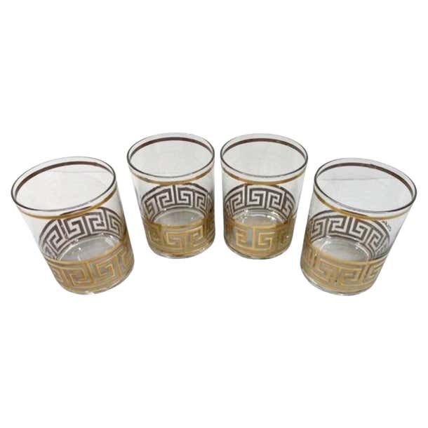 Four Mid-Century Modern Rocks Glasses with Greek Key Design by Culver ...