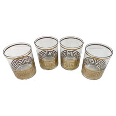 Four Mid-Century Modern Rocks Glasses with Greek Key Design by Culver, LTD.