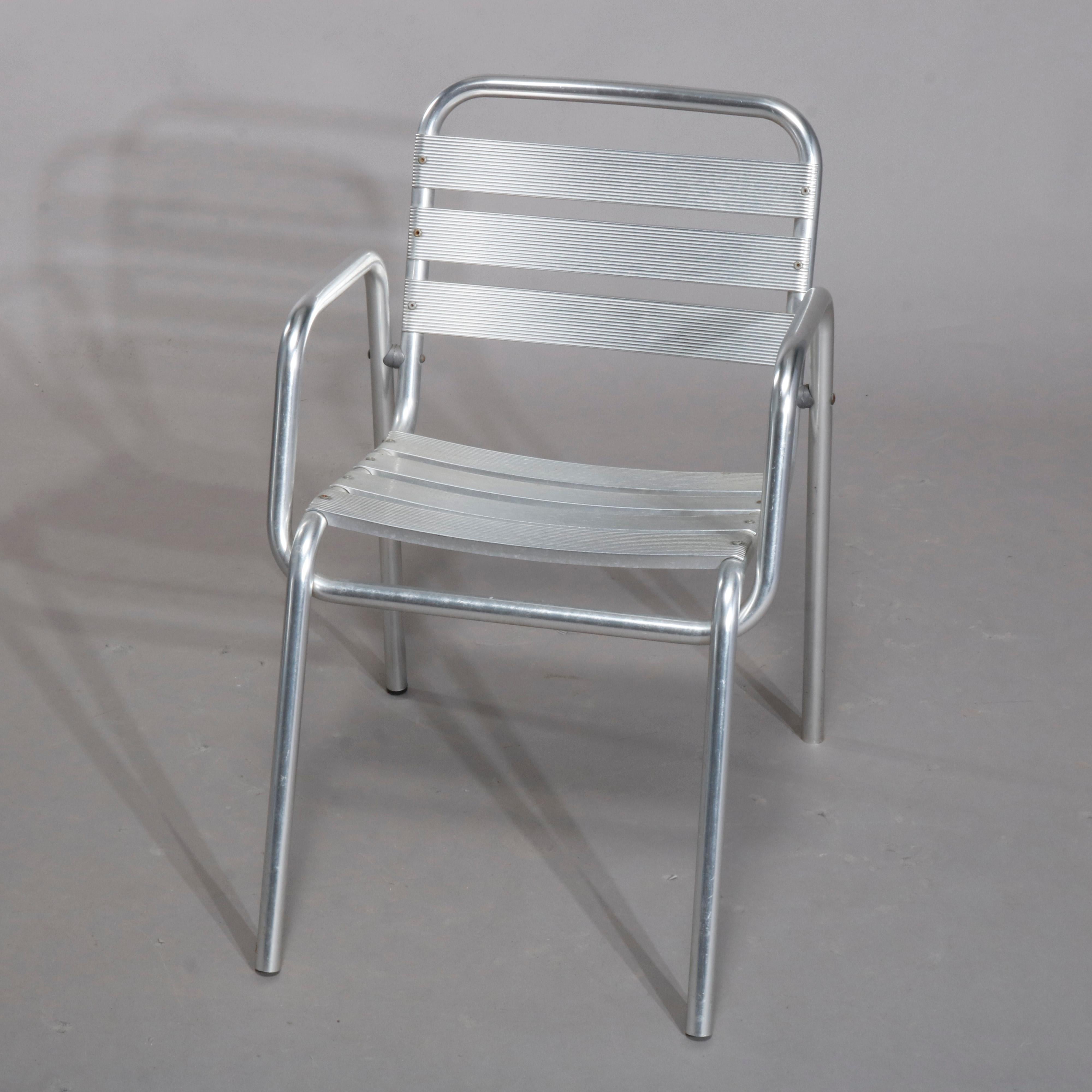 American Four Mid-Century Modern Stacking Aluminum Banded Armchairs, circa 1960