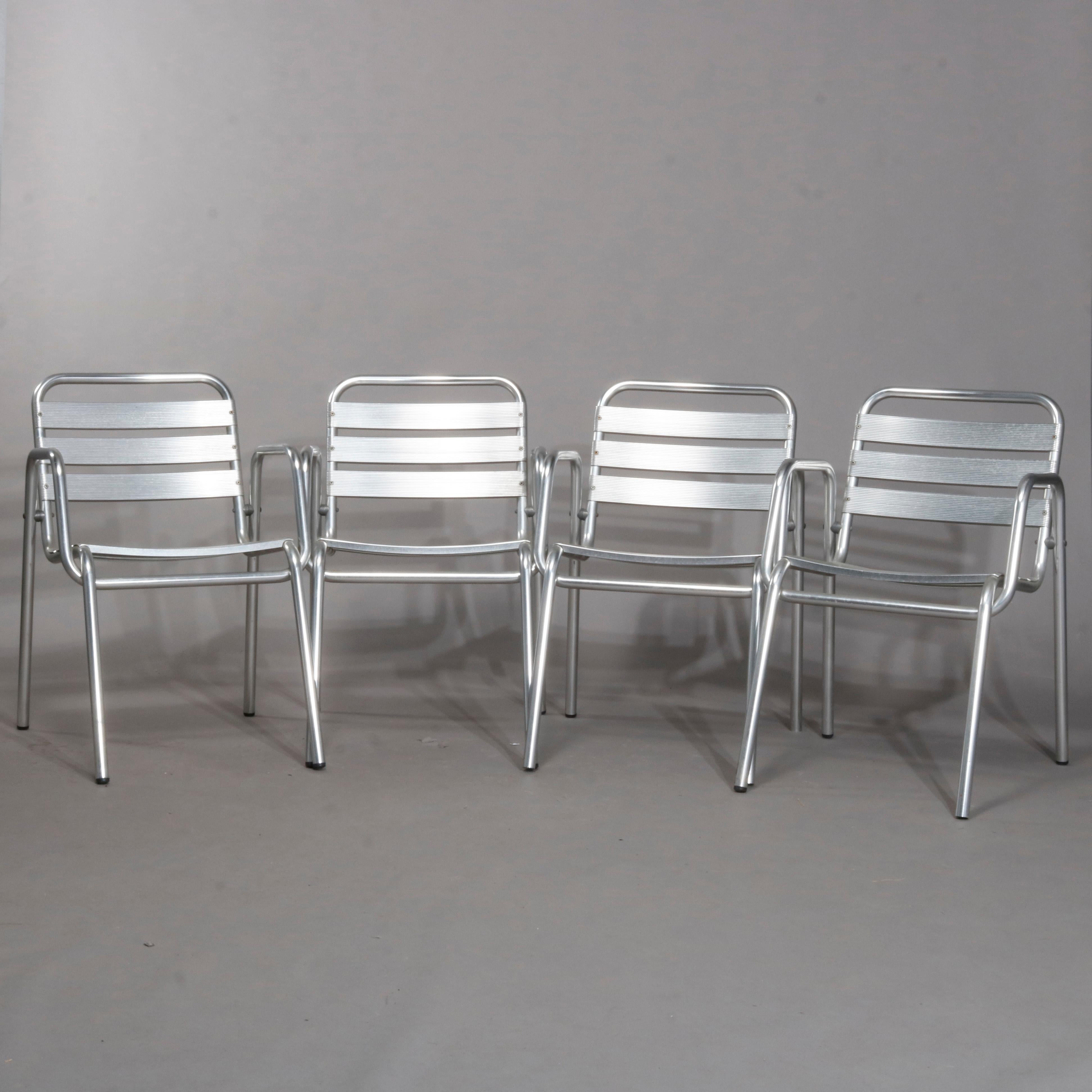 Four Mid-Century Modern Stacking Aluminum Banded Armchairs, circa 1960 2