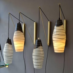 Modernist Black and White Hand Painted 1950's Glass Wall Lamps