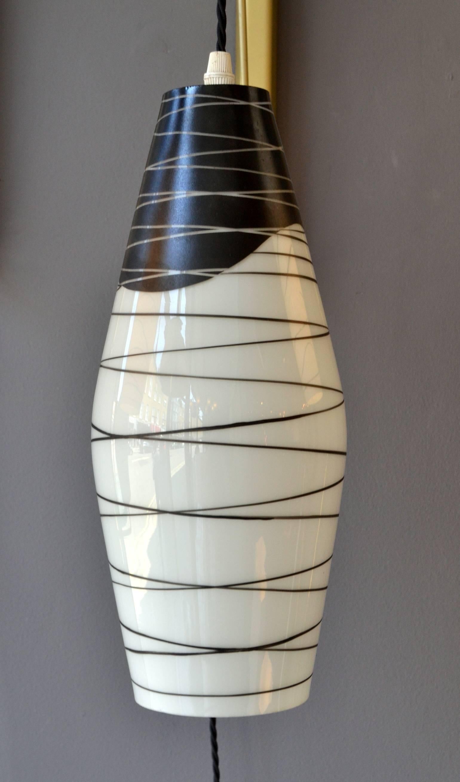 Mid-20th Century Modernist Black and White Hand Painted 1950's Glass Wall Lamps For Sale