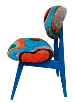 Four Mid Century Mushroom Chairs, Hand Tufting Blue Green Wool, Europe, 1960s