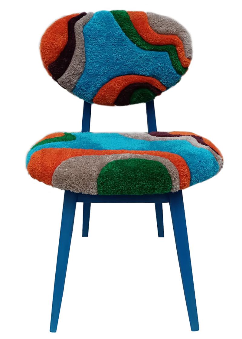 Mid-Century Modern Four Mid Century Mushroom Chairs, Hand Tufting Blue Green Wool, Europe, 1960s For Sale