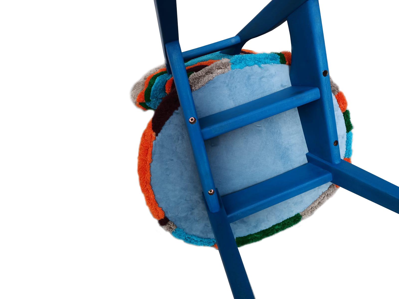Polish Four Mid Century Mushroom Chairs, Hand Tufting Blue Green Wool, Europe, 1960s For Sale
