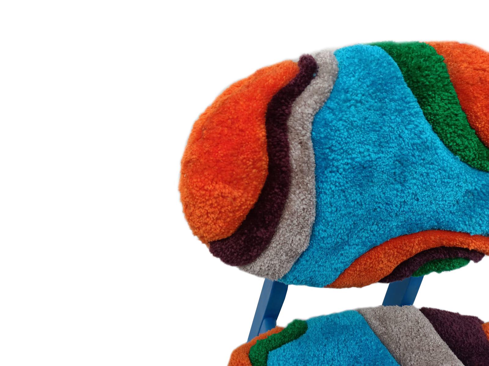 Hand-Crafted Four Mid Century Mushroom Chairs, Hand Tufting Blue Green Wool, Europe, 1960s For Sale