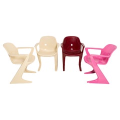 Vintage Four Mid-Century Pink Beige Red Kangaroo Chairs, Ernst Moeckl, Germany, 1960s