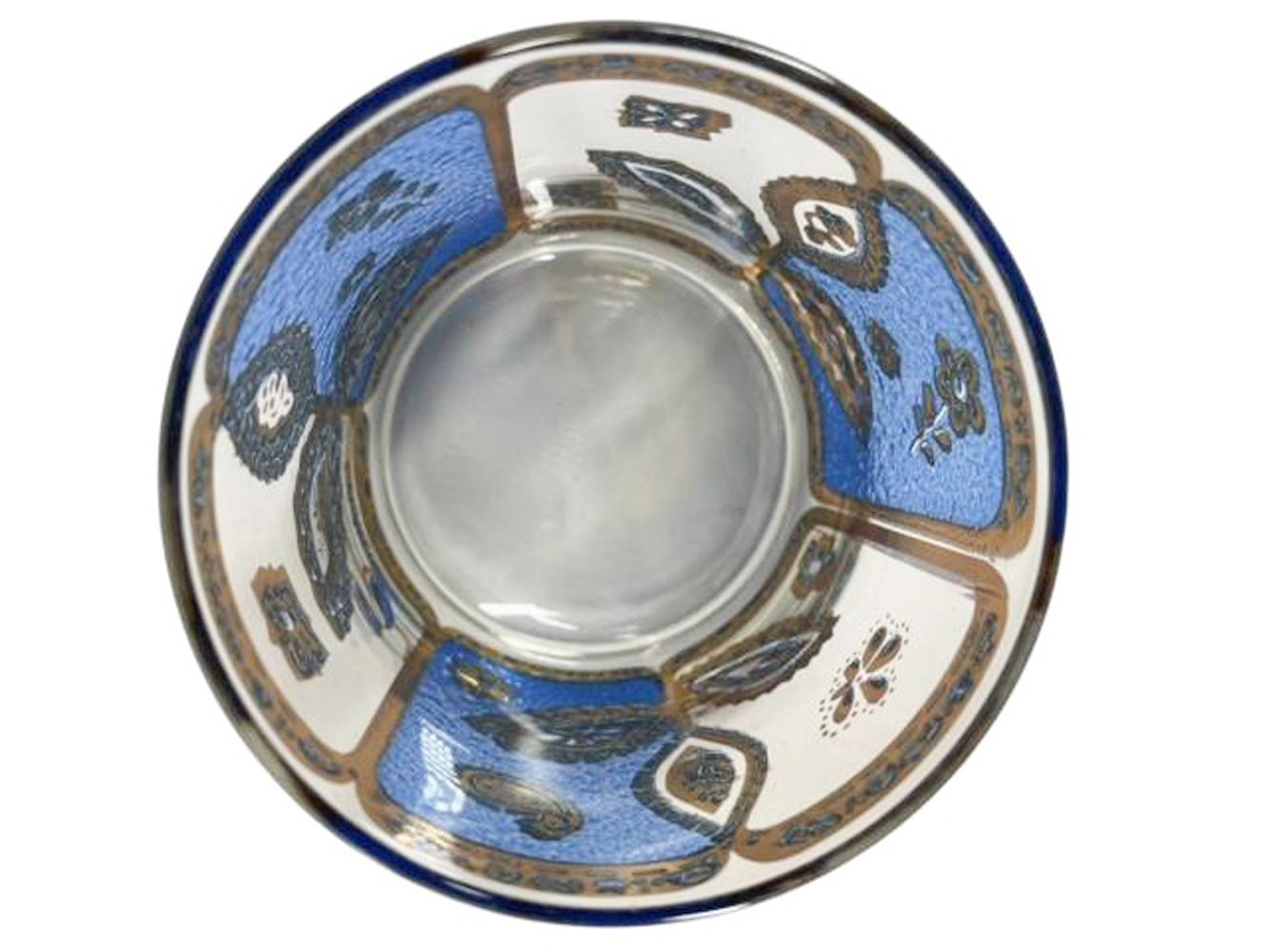 Vier Mid-Century-Gläser mit Felsenmuster von Culver, LTD. in Blau und Gold mit Blumenmuster (20. Jahrhundert) im Angebot
