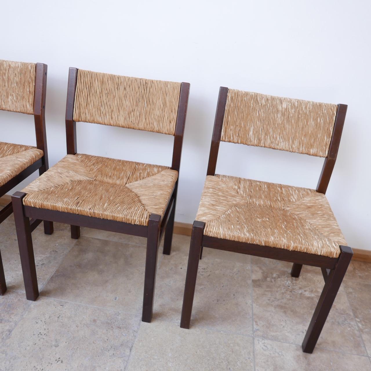 Four Mid-Century Rush Dutch Dining Chairs '4' 1
