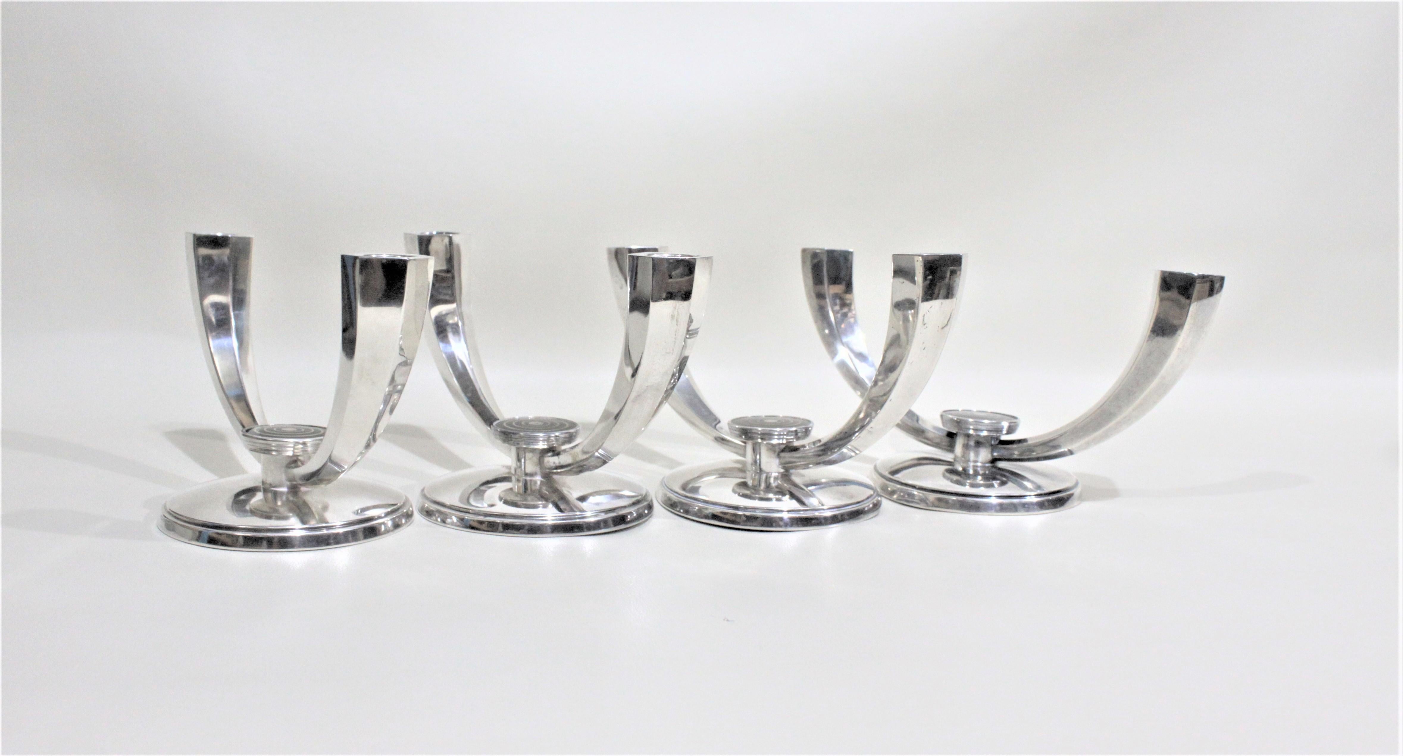 Enameled Four Mid Century Sterling Silver Double Branch Candlesticks by J. Tostrup Norway For Sale