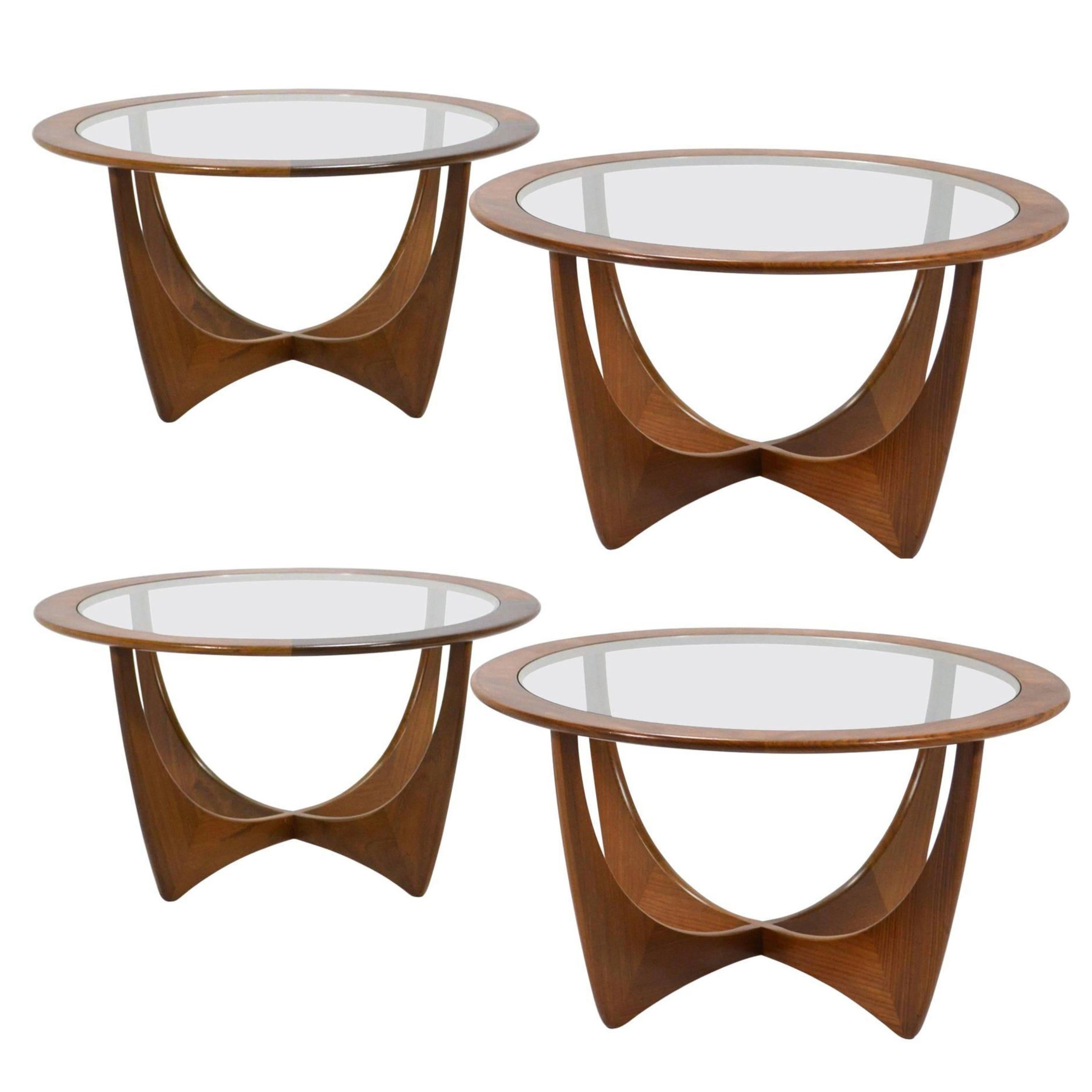 Four Mid-Century Tables of Afromisa Wood with Glass by v.B. Wilkins for G-Plan