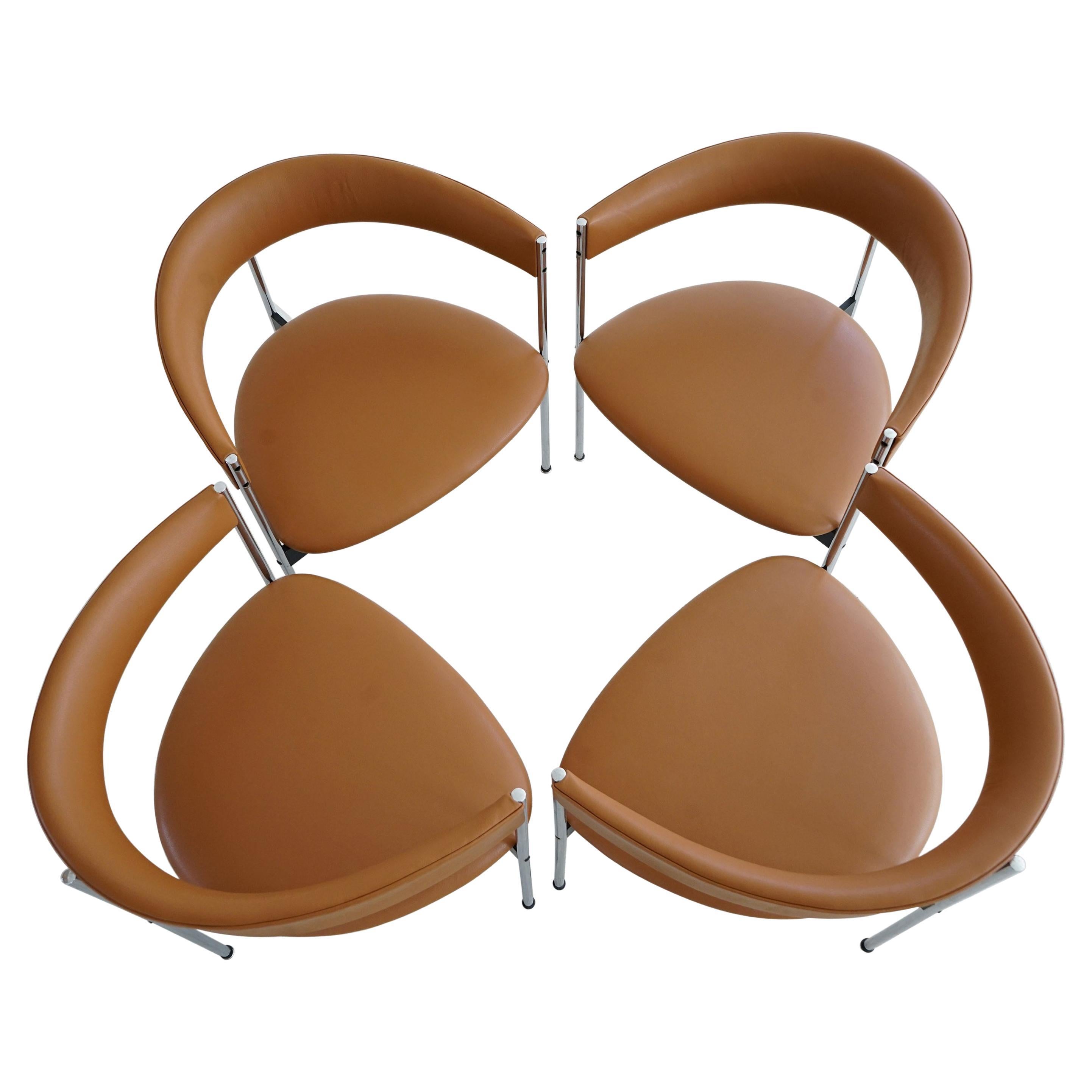 Four Mid-Century Three-legged Chairs by Dieter Waeckerlin for Idealheim, 1970s For Sale
