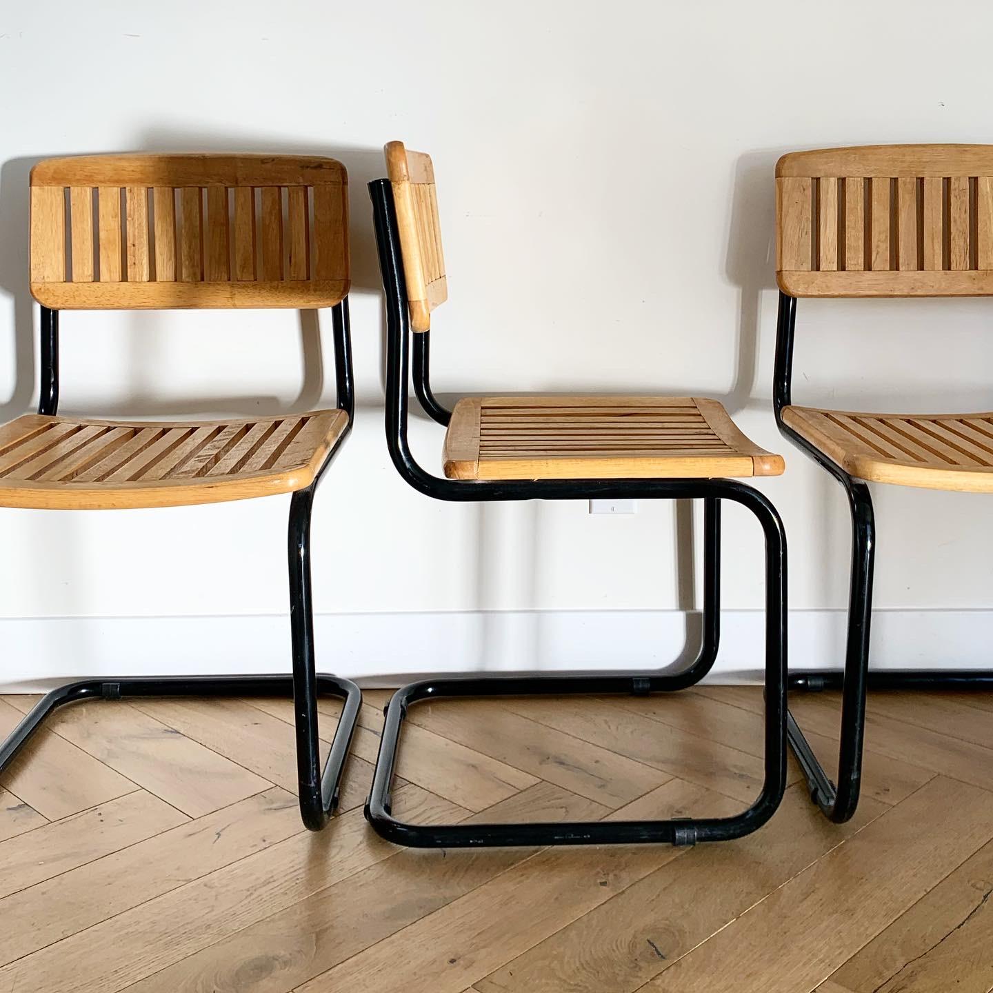 Four Mid Century Wood and Lacquer Cesca-Style Chairs, 1970s 4